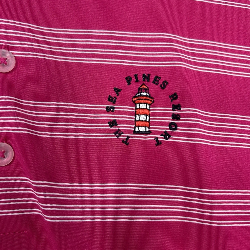 Nike Golf Polo Mens XL Pink stripe Short Sleeve Sea Pines Resort Dri Fit - Picture 8 of 11